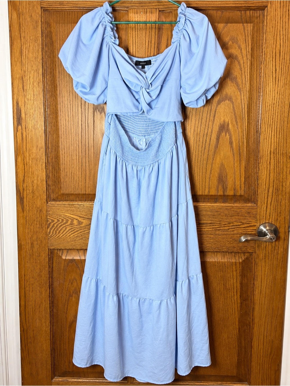 Puff-Sleeve Maxi Dress in Light Blue - Women's